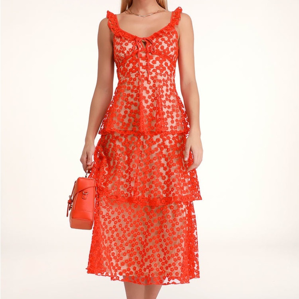 Lulu's Someday Swoon
Embroidered Vibrant Orange Midi Dress
size medium - Picture 2 of 5